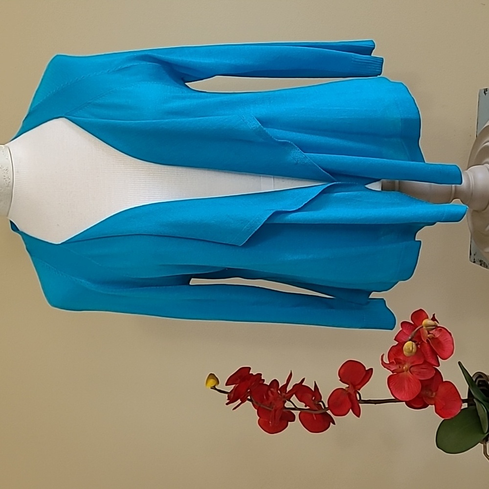 NEW Sweater Shrug Draping Open Front Jacket Turquoise Blu Worthington Petite PXL